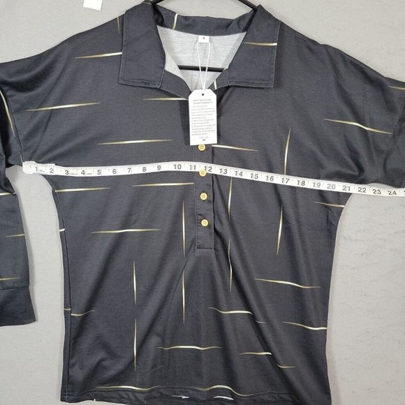 Made With Love Polo 1/4 button up Long Sleeve Black Shirt Size S - Picture 11 of 12